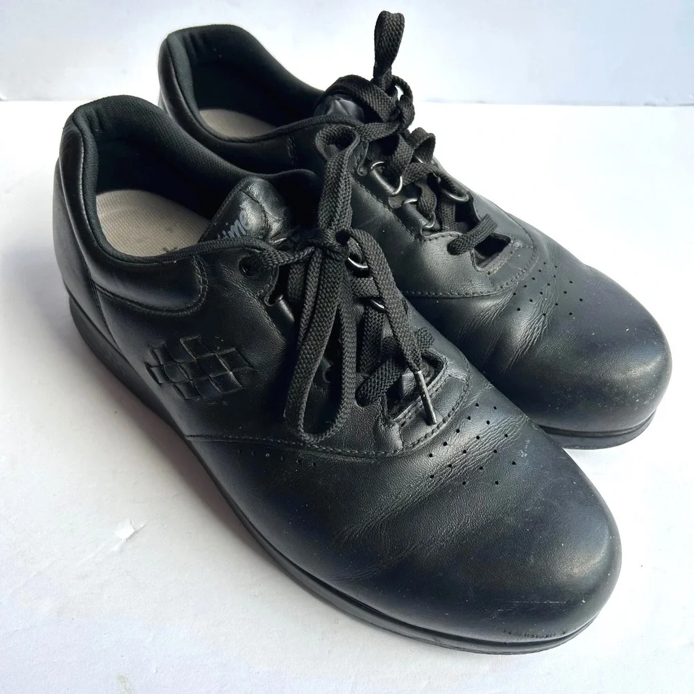 SAS Time Out Walking Shoes Mens 9.5 M Black Leather TriPad Comfort Sneakers Lace